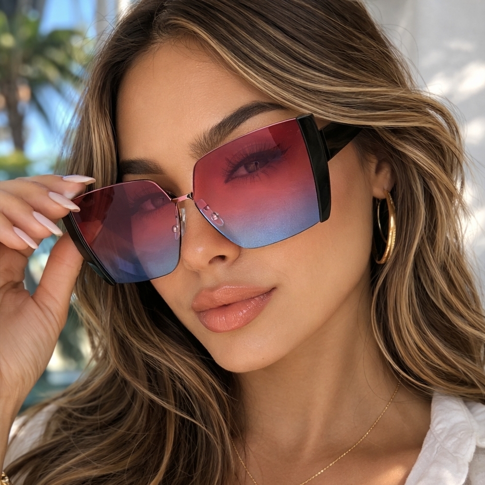 Spexx Black Oversized 100% UV Protection Rimless Gradient Fashion Sunglasses NWT